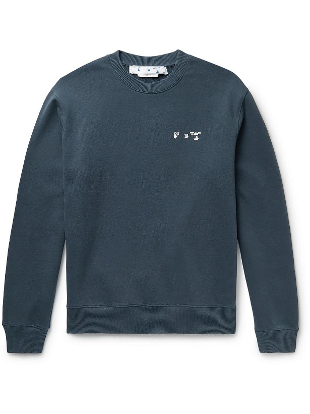 Photo: Off-White - Logo-Appliquéd Cotton-Jersey Sweatshirt - Blue