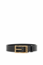 VERSACE black brushed calfskin belt 30 mm with geometric buckle Black