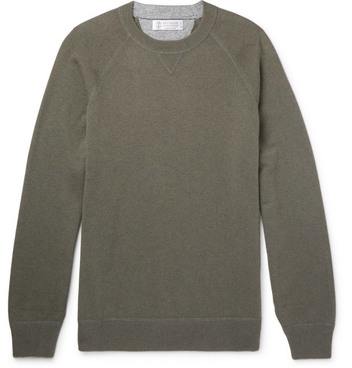 Photo: Brunello Cucinelli - Wool, Cashmere and Silk-Blend Sweater - Army green