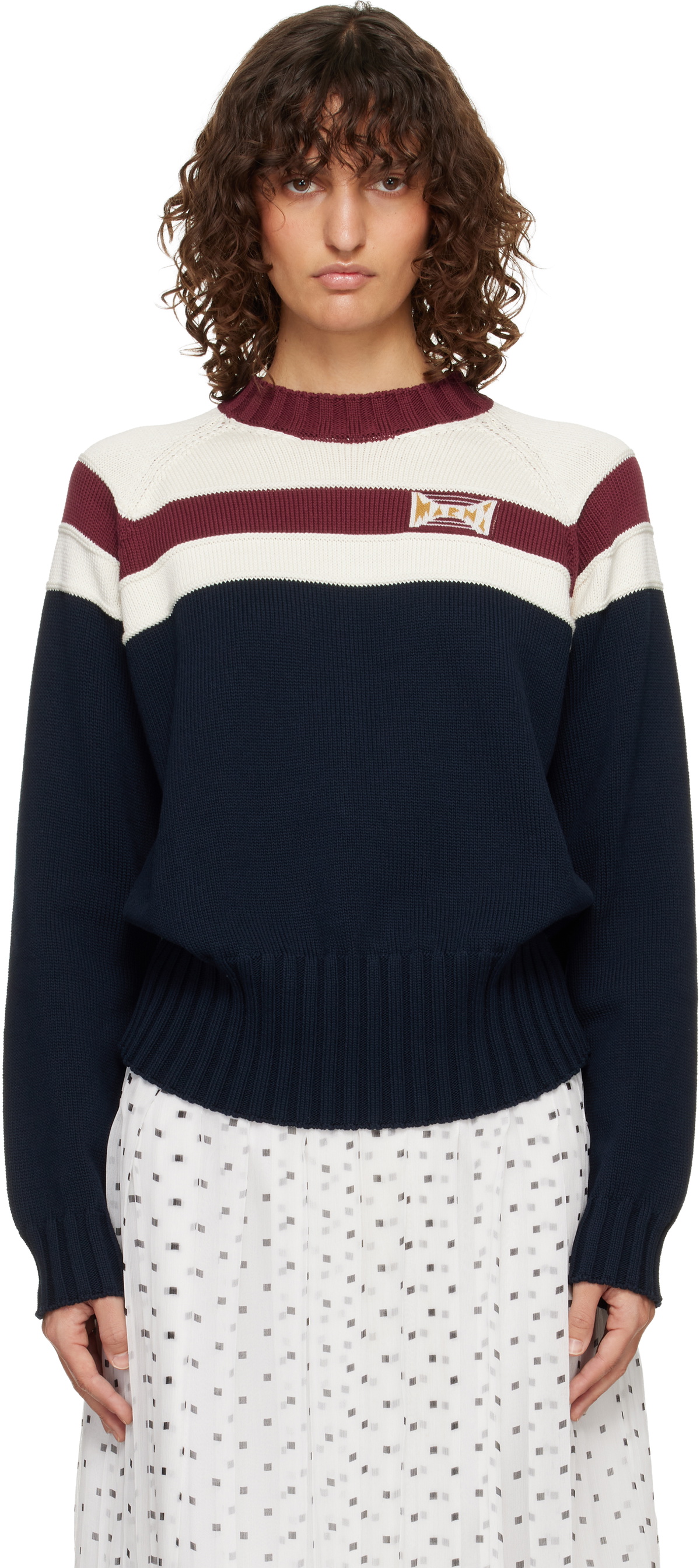Marni Off-White & Navy Contrast Stripe Cotton Sweater