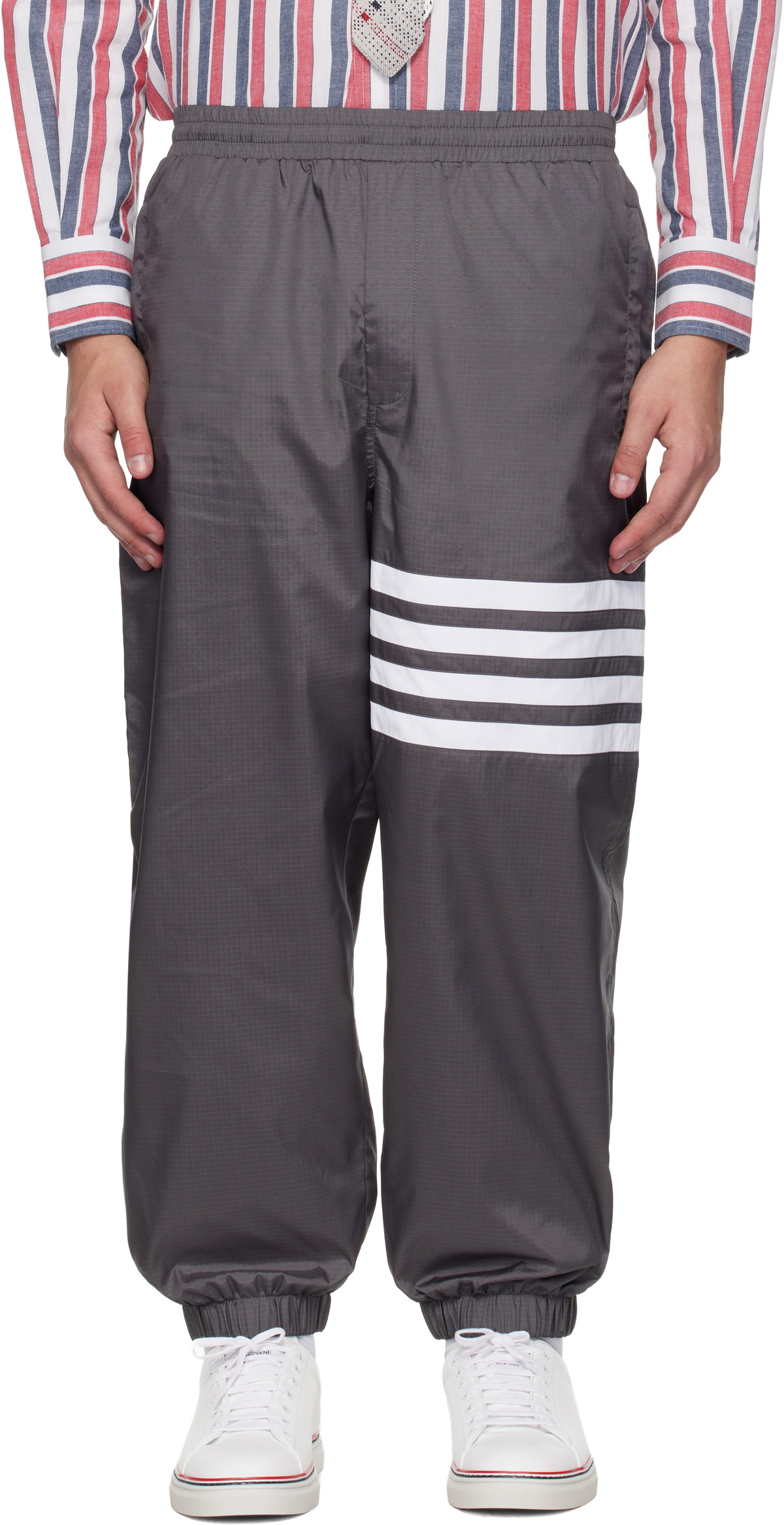 Thom Browne Gray Shiny Ripstop 4-Bar Track Pants