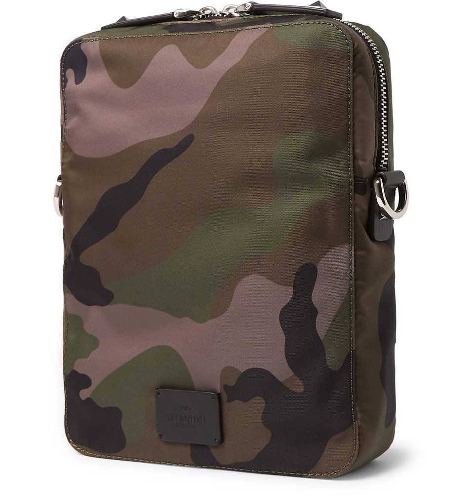 Valentino - Valentino Leather-Trimmed Camouflage-Print Canvas Messenger Bag Army green Valentino Garavani