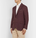 Brunello Cucinelli - Burgundy Slim-Fit Unstructured Linen, Wool and Silk-Blend Hopsack Blazer - Burgundy