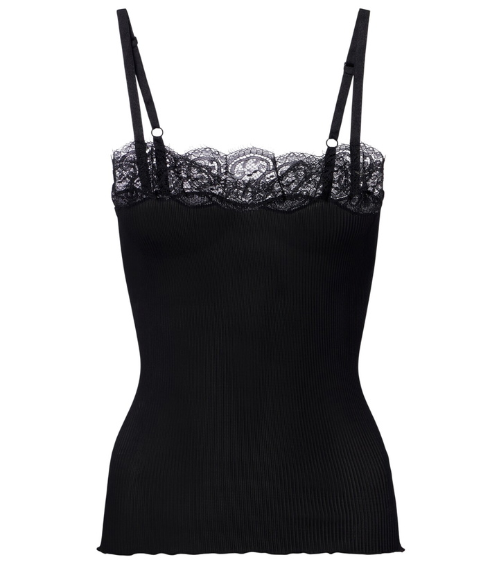 Photo: Saint Laurent Lace-trimmed silk jersey tank top