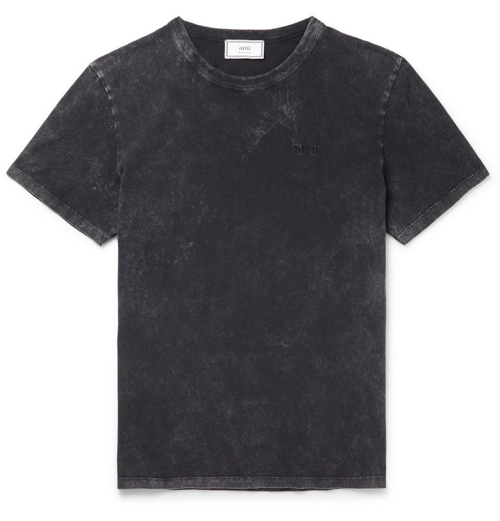 Photo: AMI - Logo-Embroidered Cotton-Jersey T-Shirt - Black