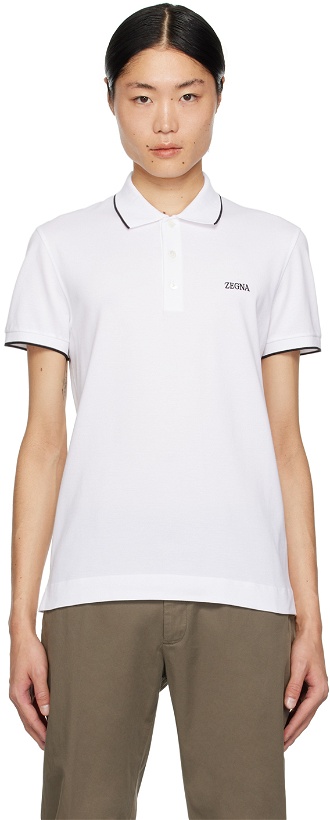 Photo: ZEGNA White Embroidered Polo Shirt