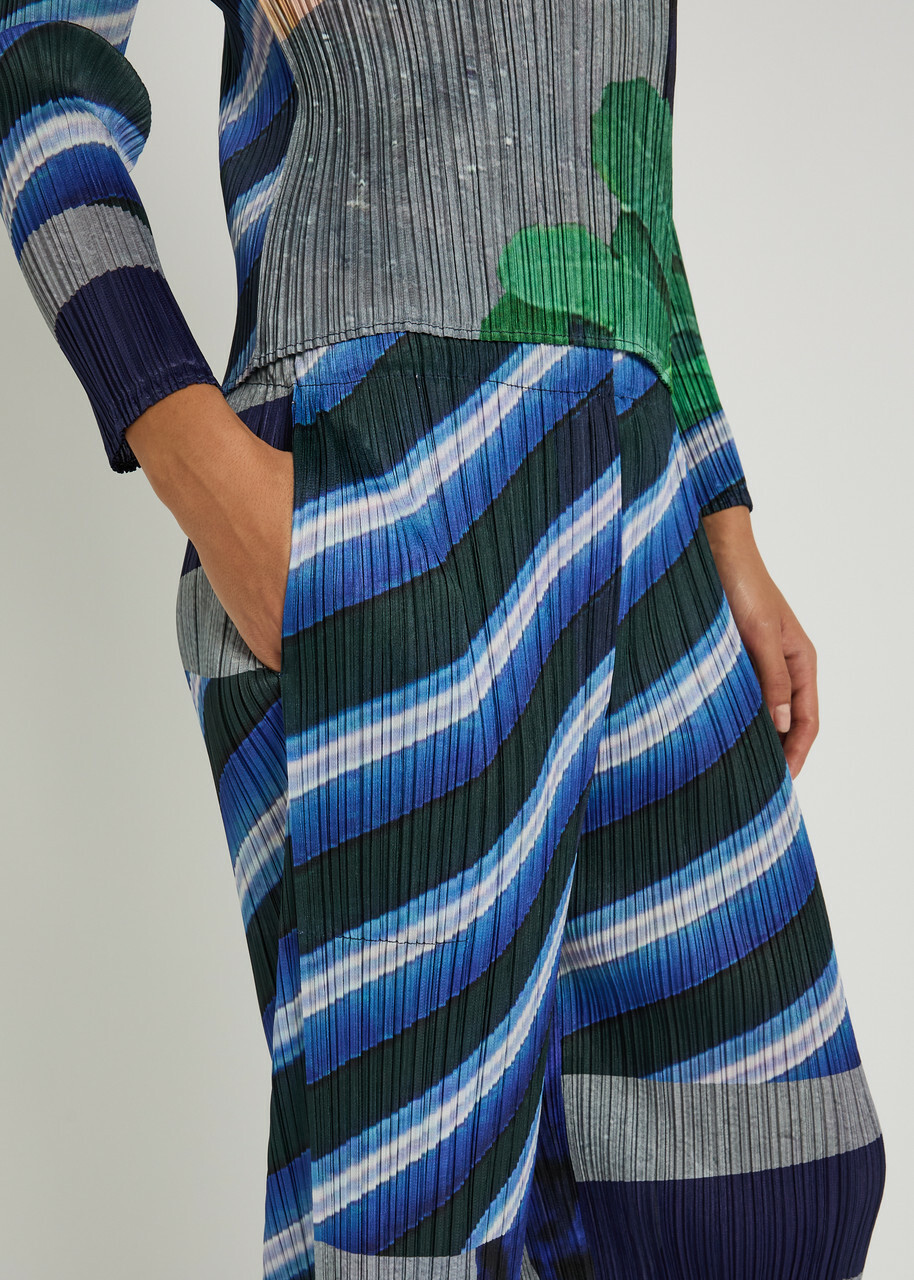 Pleats Please Issey Miyake City College Printed Woven Pleated Trousers Grey