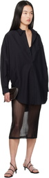 Silk Laundry Black Cotton Silk Round Shirt