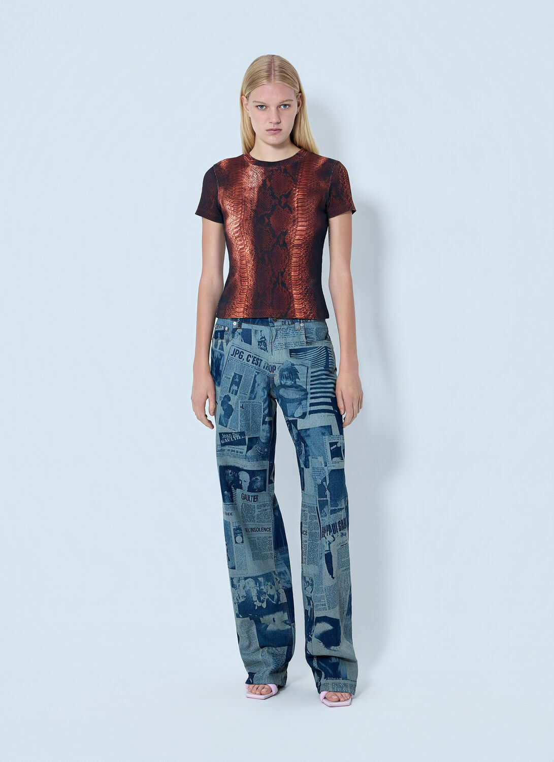 Jean Paul Gaultier Cotton Ribbed Python Print T-shirt