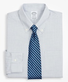 Brooks Brothers Men's Stretch Regent Regular-Fit Dress Shirt, Non-Iron Poplin Button-Down Collar Small Grid Check | Navy