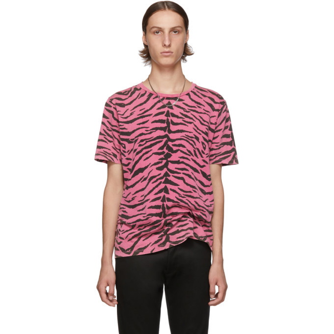 Photo: Saint Laurent Pink and Black Used-Look Zebra T-Shirt