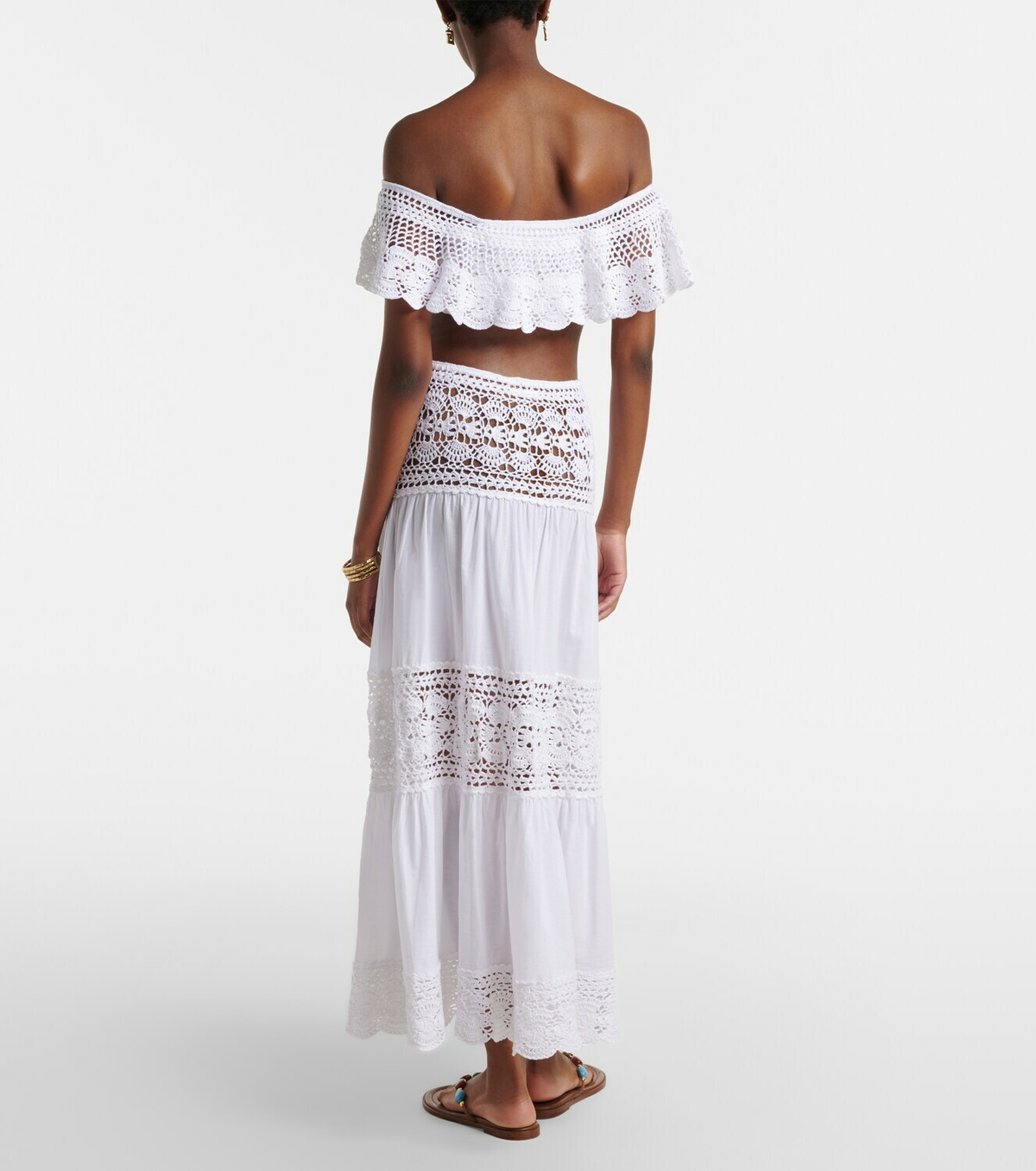 Anna Kosturova Filigree crochet-trimmed cotton midi skirt