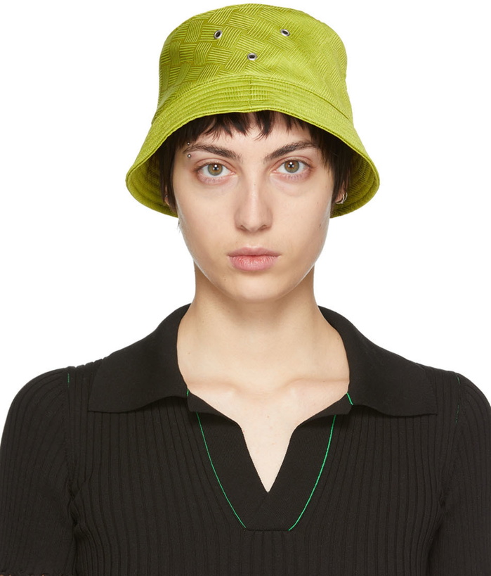 Photo: Bottega Veneta Yellow Intreccio Jacquard Bucket Hat