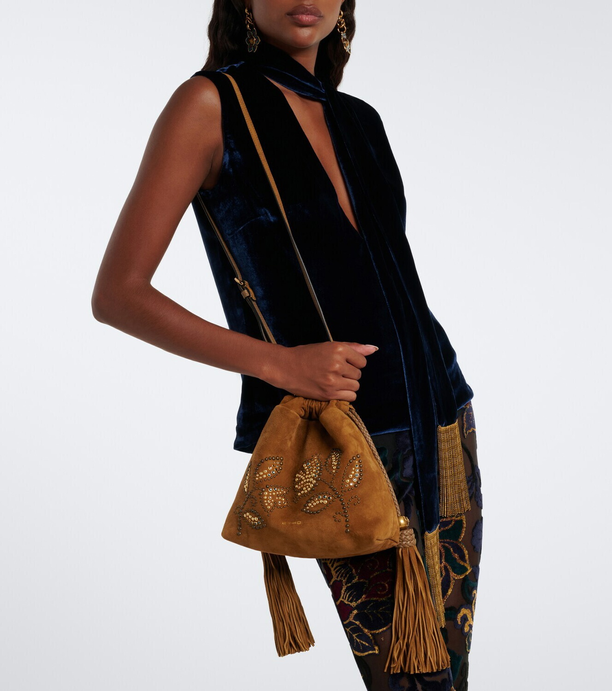 Etro Kalispera Mini studded suede crossbody bag
