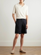 Dunhill - Straight-Leg Pleated Cotton and Linen-Blend Twill Bermuda Shorts - Blue
