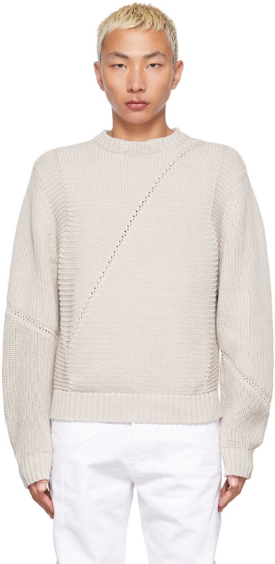 Photo: HELIOT EMIL Taupe Knit Multistructured Crewneck Sweater