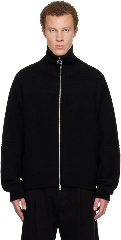 Photo: WOOYOUNGMI Black High-Neck Zip-Up Sweater