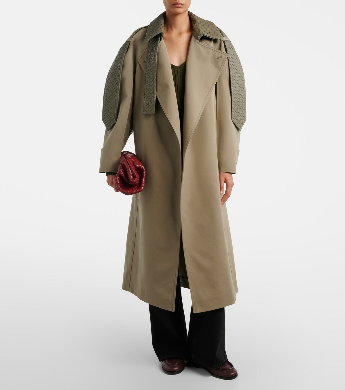 Bottega Veneta Intrecciato leather-trimmed trench coat