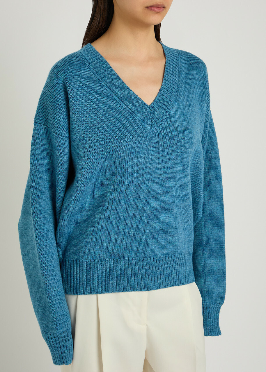 Rohe V-neck Wool Jumper Blue