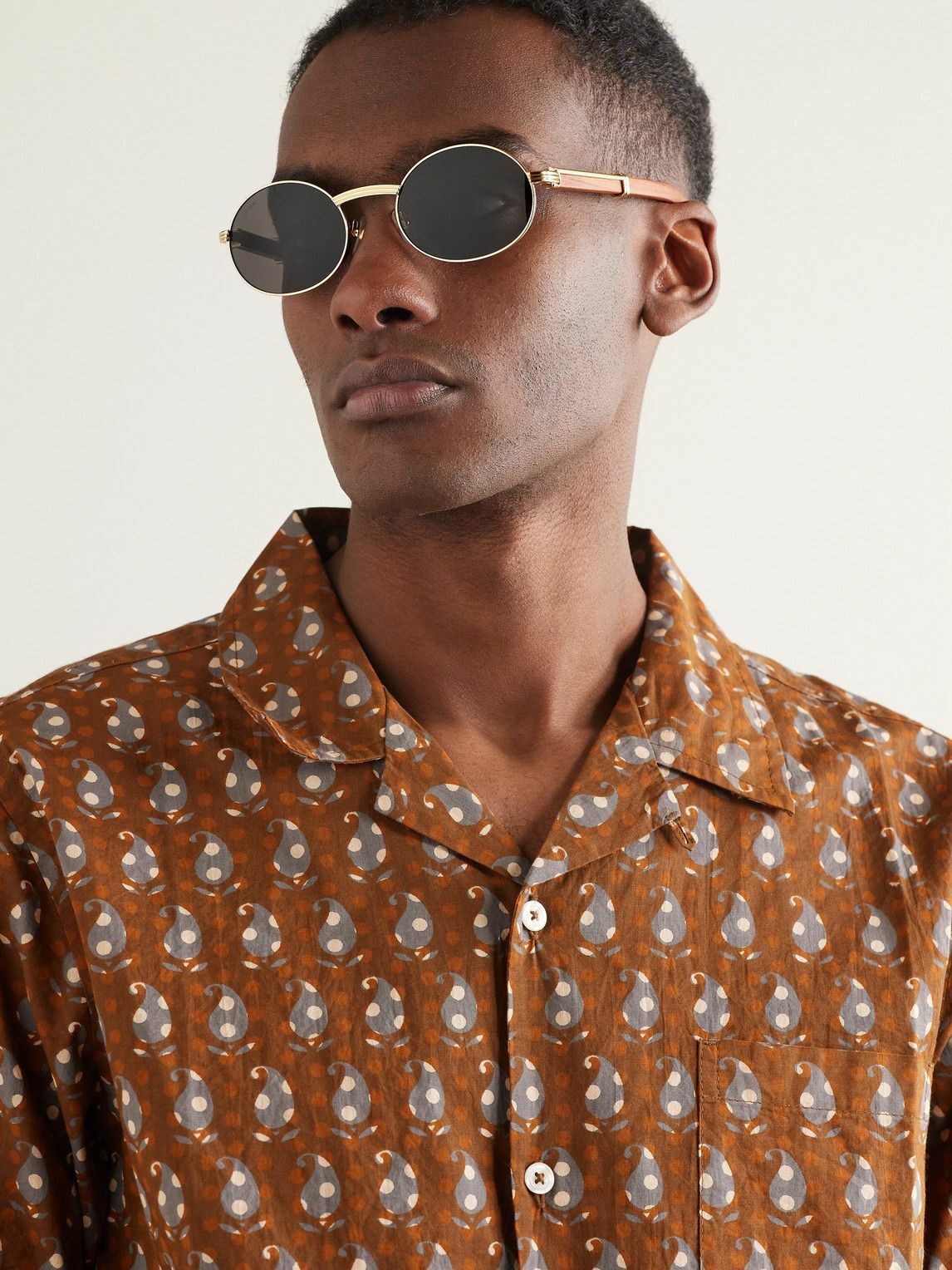 Cartier Eyewear - Première Round-Frame Gold-Tone and Wood Sunglasses