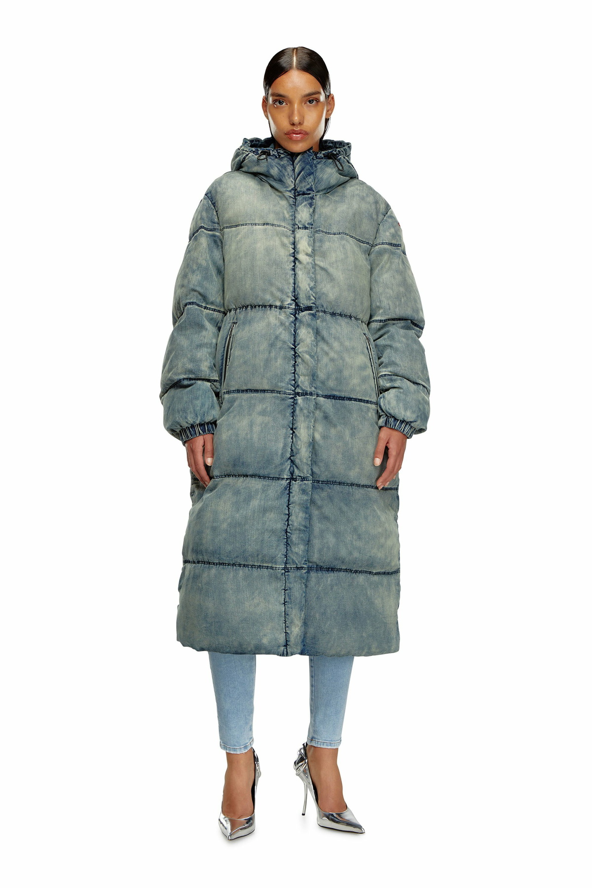 Diesel Hooded puffer coat in stretch denim - Winter Jackets Womens