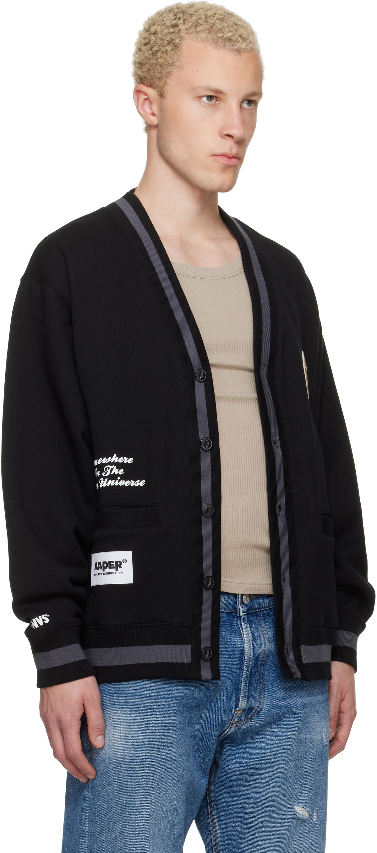 AAPE by A Bathing Ape Black 'AAPER' Button Down Cardigan