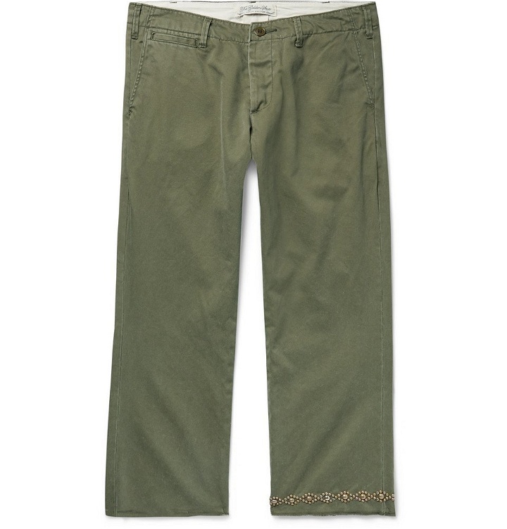 Photo: Remi Relief - Studded Cropped Cotton-Twill Chinos - Army green