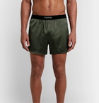 TOM FORD - Velvet-Trimmed Stretch-Silk Satin Boxer Shorts - Green