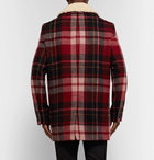 Saint Laurent - Shearling-Trimmed Checked Wool Coat - Men - Red