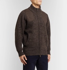 James Purdey & Sons - Suede-Trimmed Ribbed Wool Zip-Up Sweater - Brown