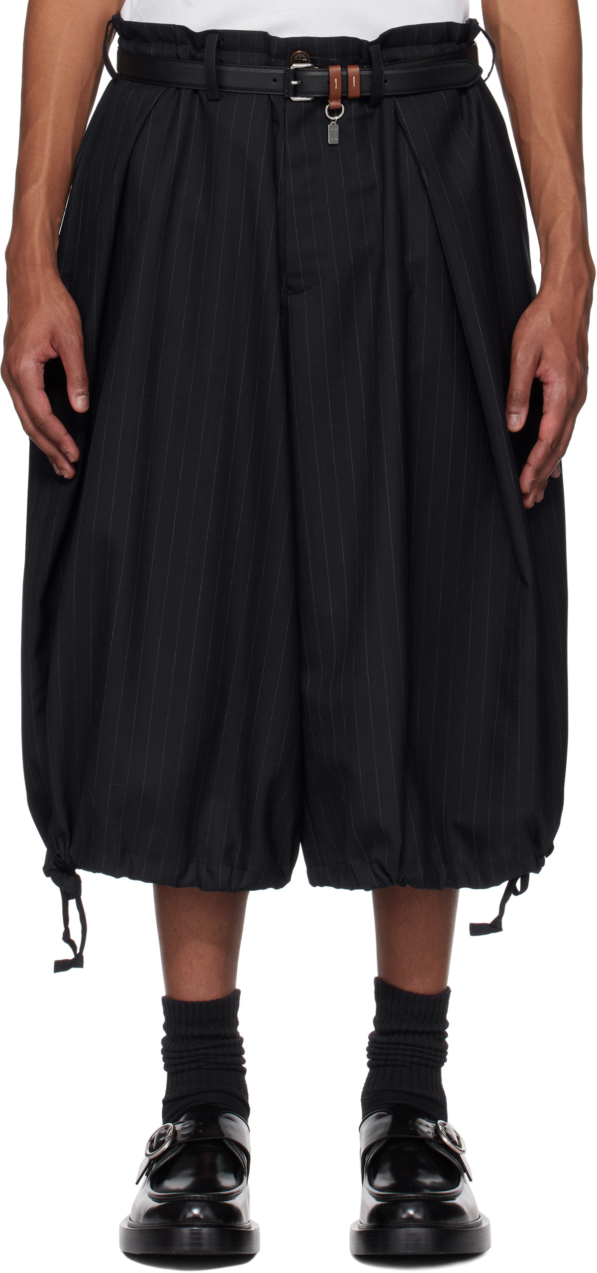 Khoki Navy Wide-Leg Cropped Shorts