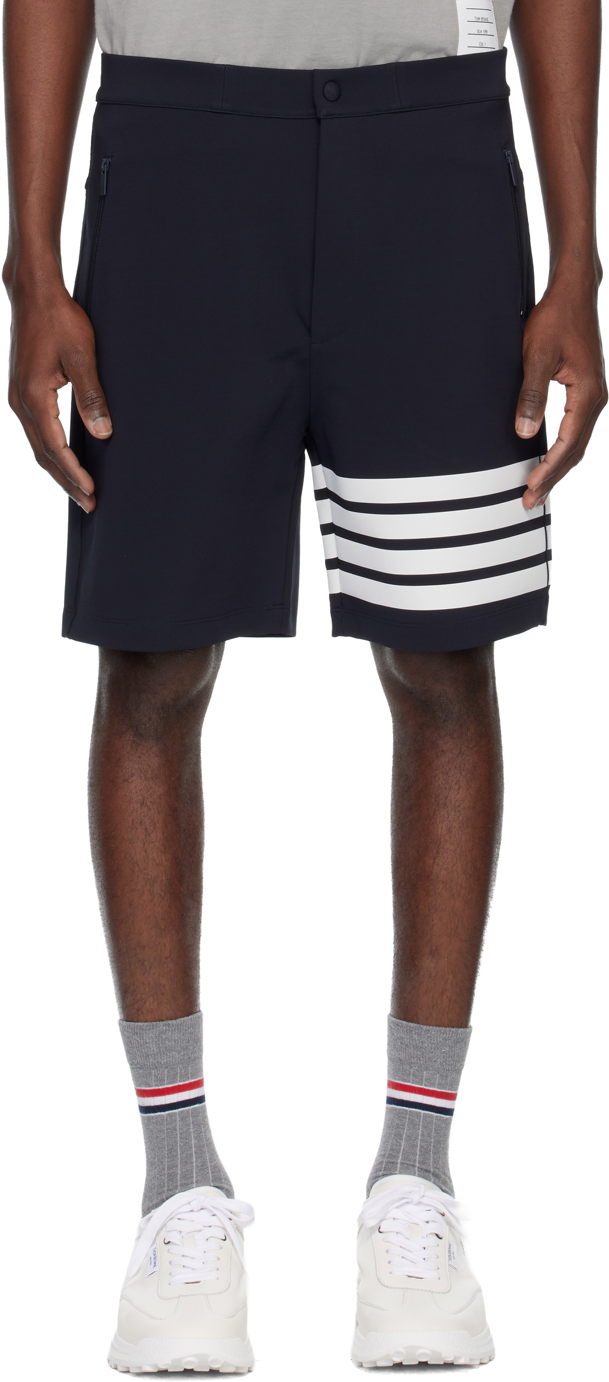 Thom Browne Navy Mid Thigh 4 Bar Shorts