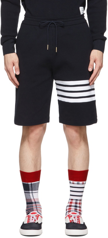 Photo: Thom Browne Navy Cotton 4-Bar Shorts