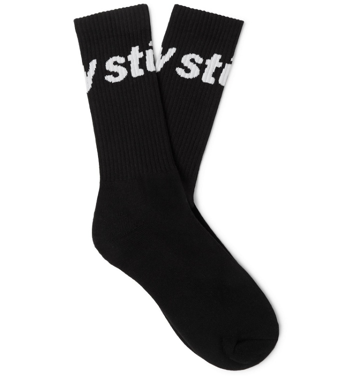 Photo: Stüssy - Logo-Jacquard Ribbed Cotton-Blend Socks - Black