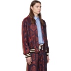 Gucci Red and Navy Baroque Jacquard Bomber Jacket