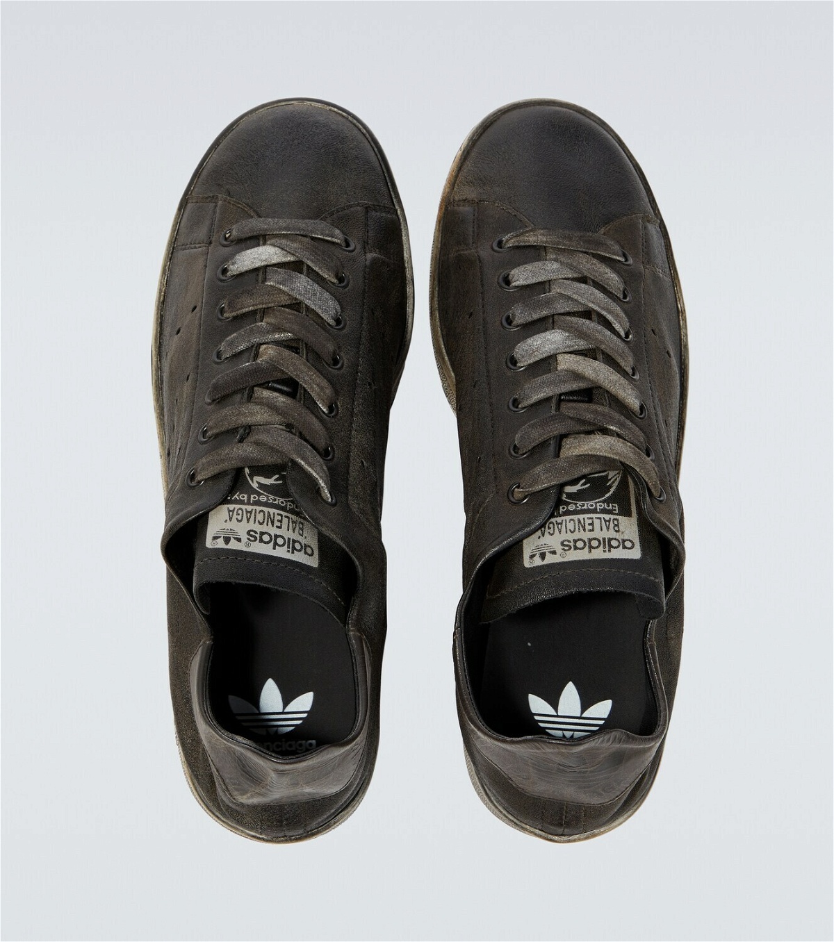 x Adidas Stan Smith distressed leather sneakers in black
