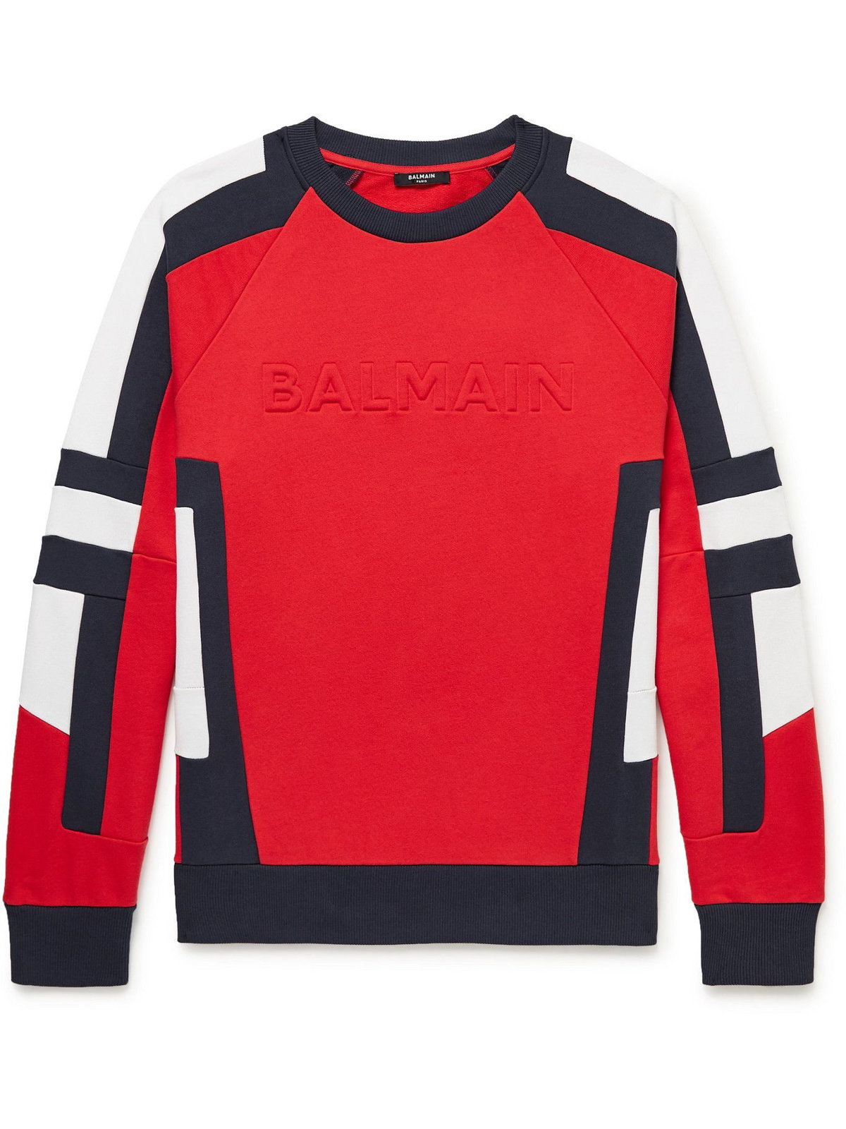 Balmain - Logo-Embossed Panelled Cotton-Jersey Sweatshirt - Red