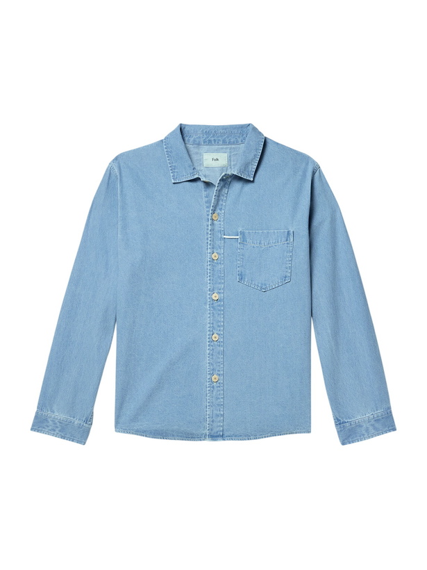 Photo: Folk - Loop Cord-Trimmed Denim Shirt - Blue