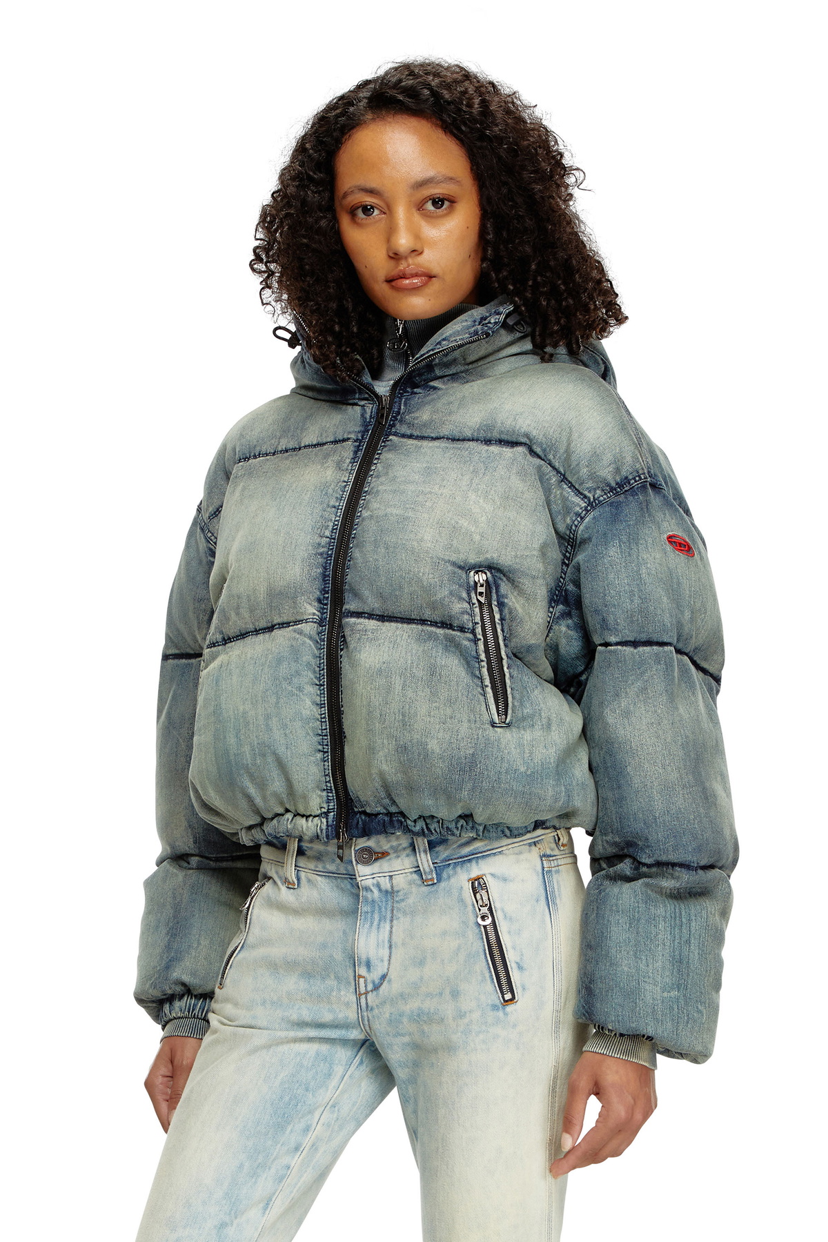 Diesel Cropped hooded puffer jacket in denim - Winter