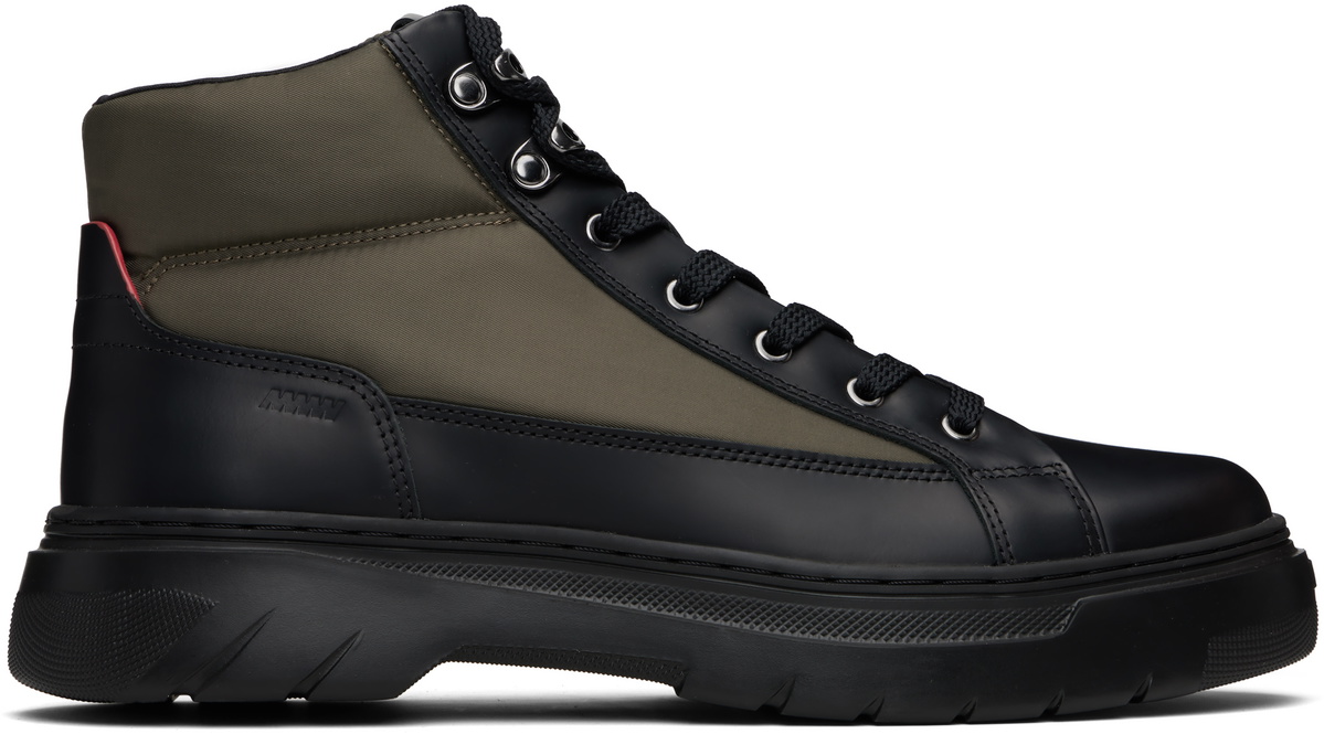 Hugo Khaki & Black Lace-Up Boots Hugo Boss