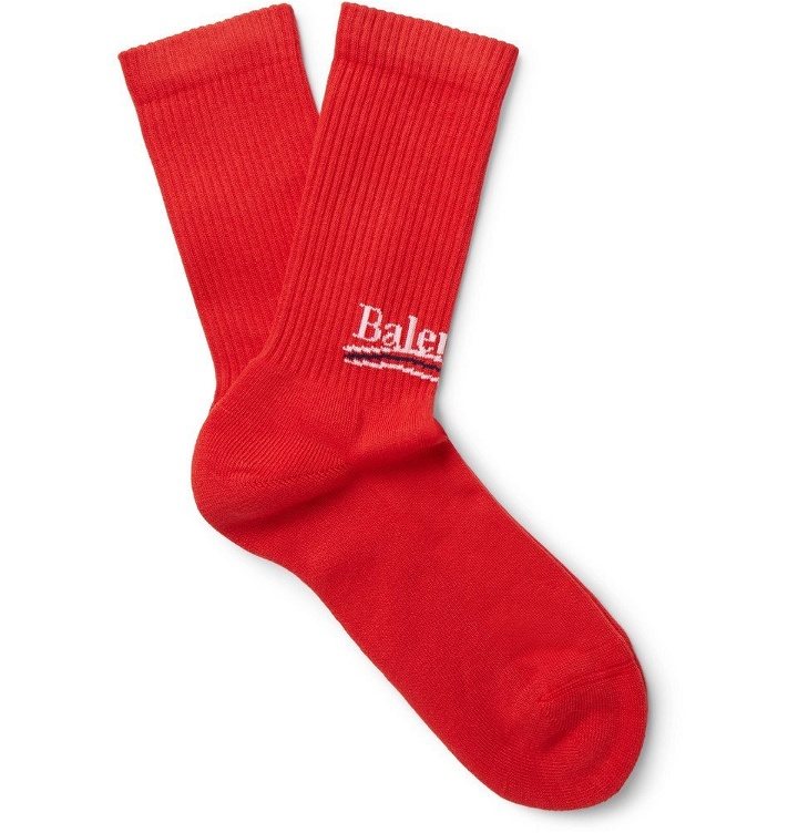 Photo: Balenciaga - Intarsia Stretch Cotton-Blend Socks - Men - Red