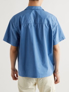 Adish - Camp-Collar Embroidered Garment-Dyed Cotton-Poplin Shirt - Blue