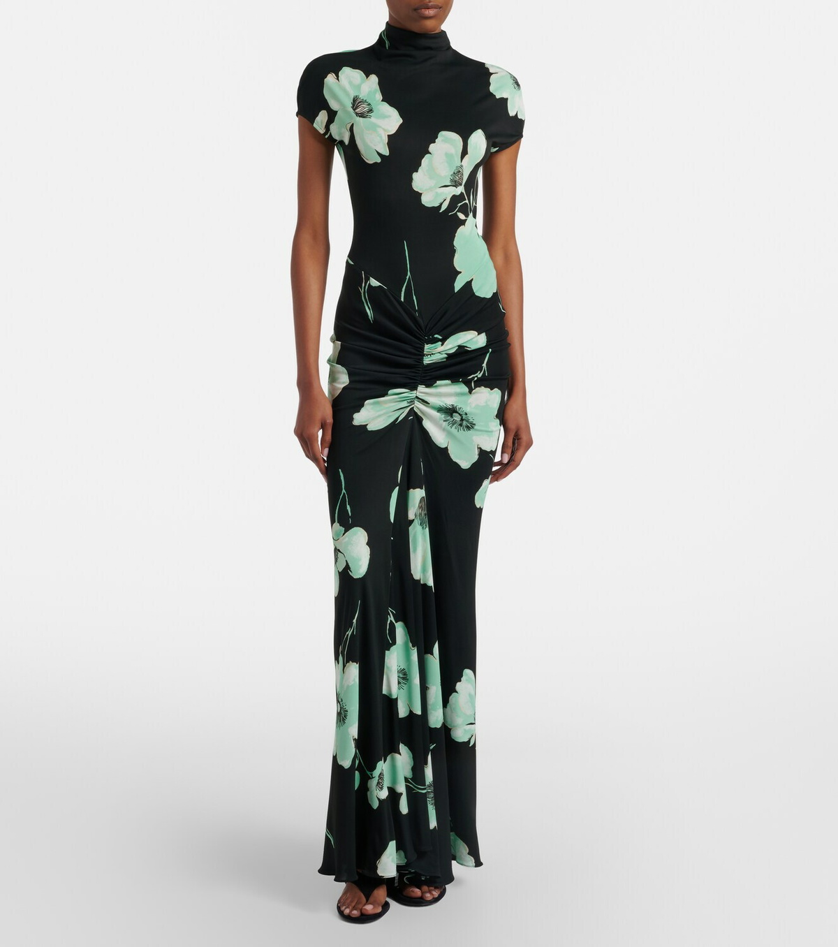 Alaïa Floral ruched jersey maxi dress