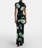 Alaïa Floral ruched jersey maxi dress