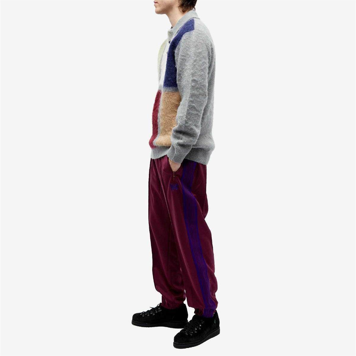 Needles Men's Poly Smooth Zipped Track Pant in Wine Needles