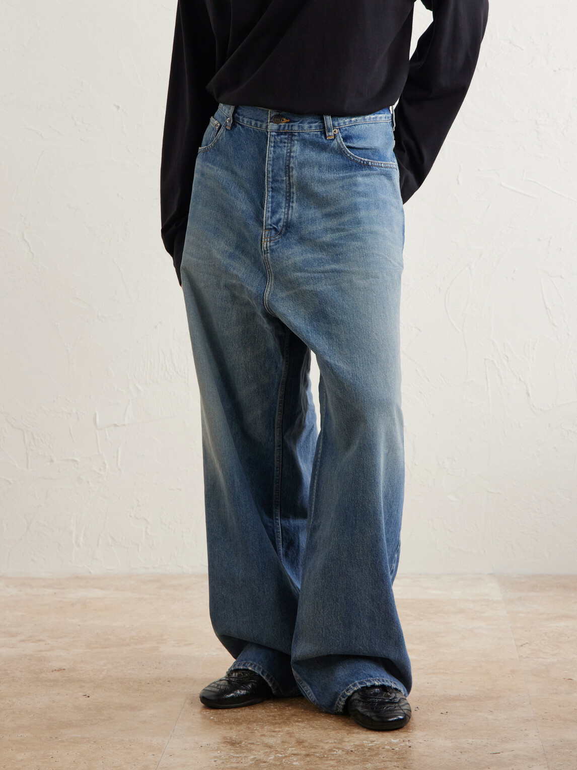Balenciaga - Wide-Leg Distressed Jeans - Blue