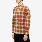 Beams Plus Men's Button Down Check Flannel Shirt in Red