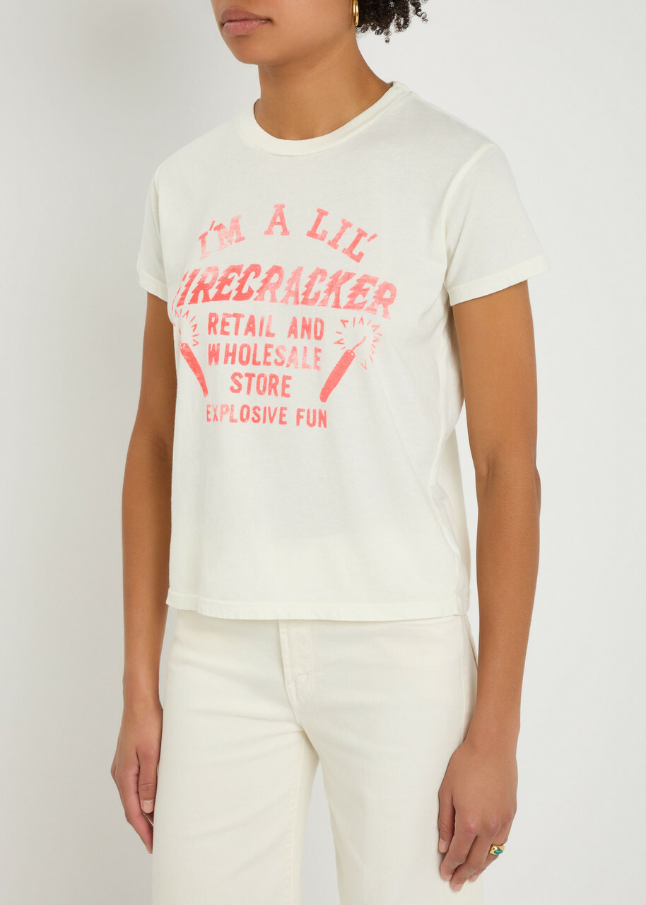 Mother The Boxy Goodie Goodie Printed Cotton T-shirt White