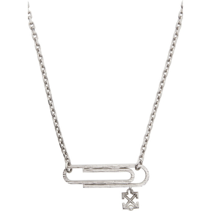 Buy Off-White Texturized Paperclip Necklace 'Silver' - OM0B113F22MET0017200
