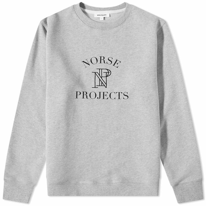 Photo: Norse Projects Men's Vagn Crest Logo Crew Sweat in Light Grey Melange